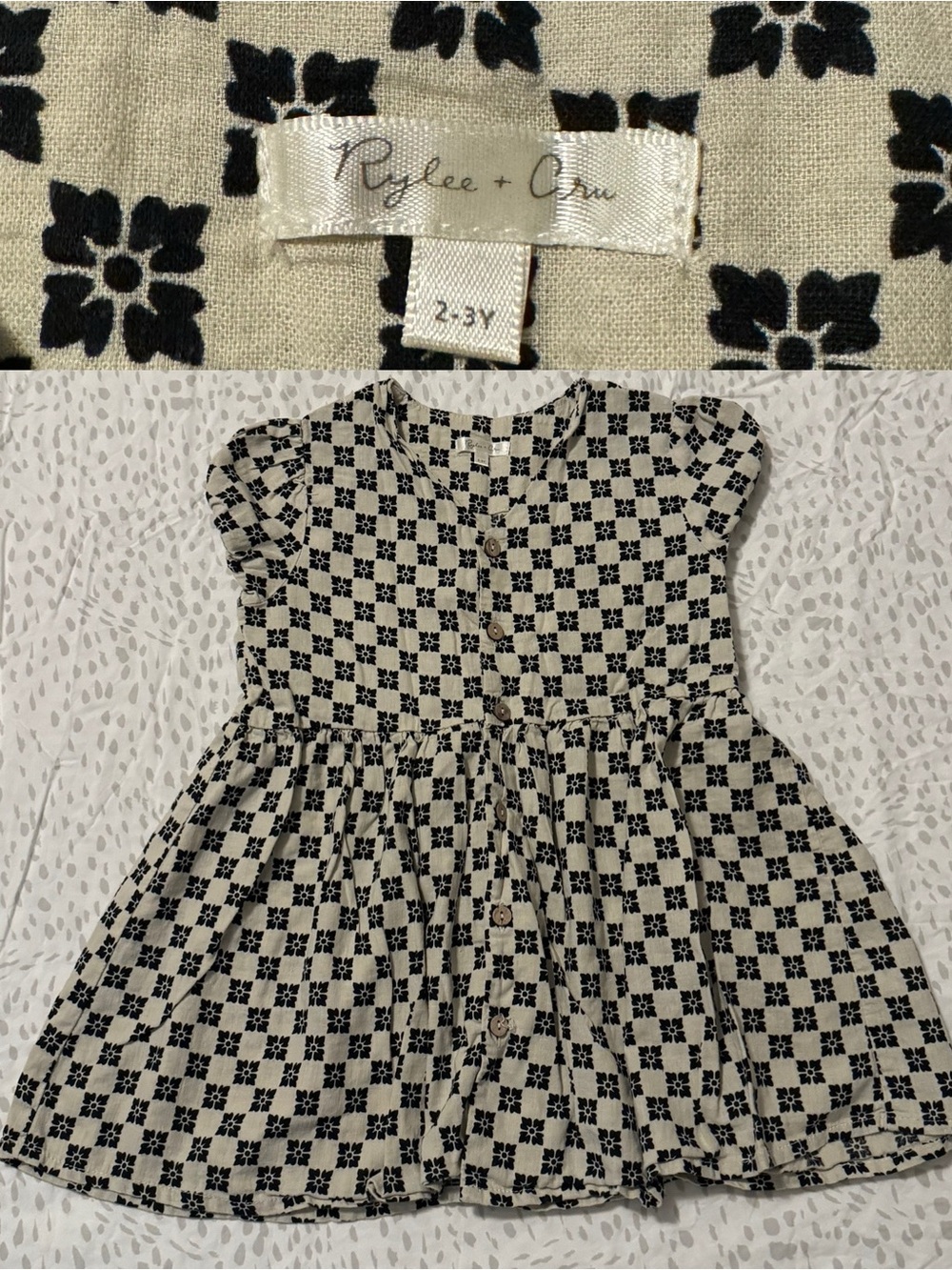 Rylee + Cru Black and Beige Floral Block Print Button-Front Dress | Girls 2-3Y